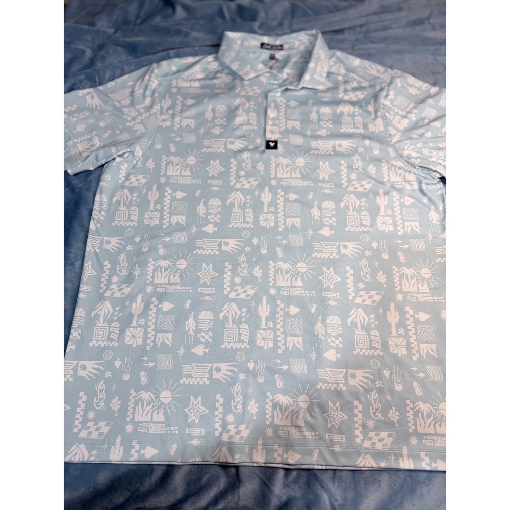 Bad Birdie Mens Blue All Over Print Short Sleeve Golf Polo Shirt